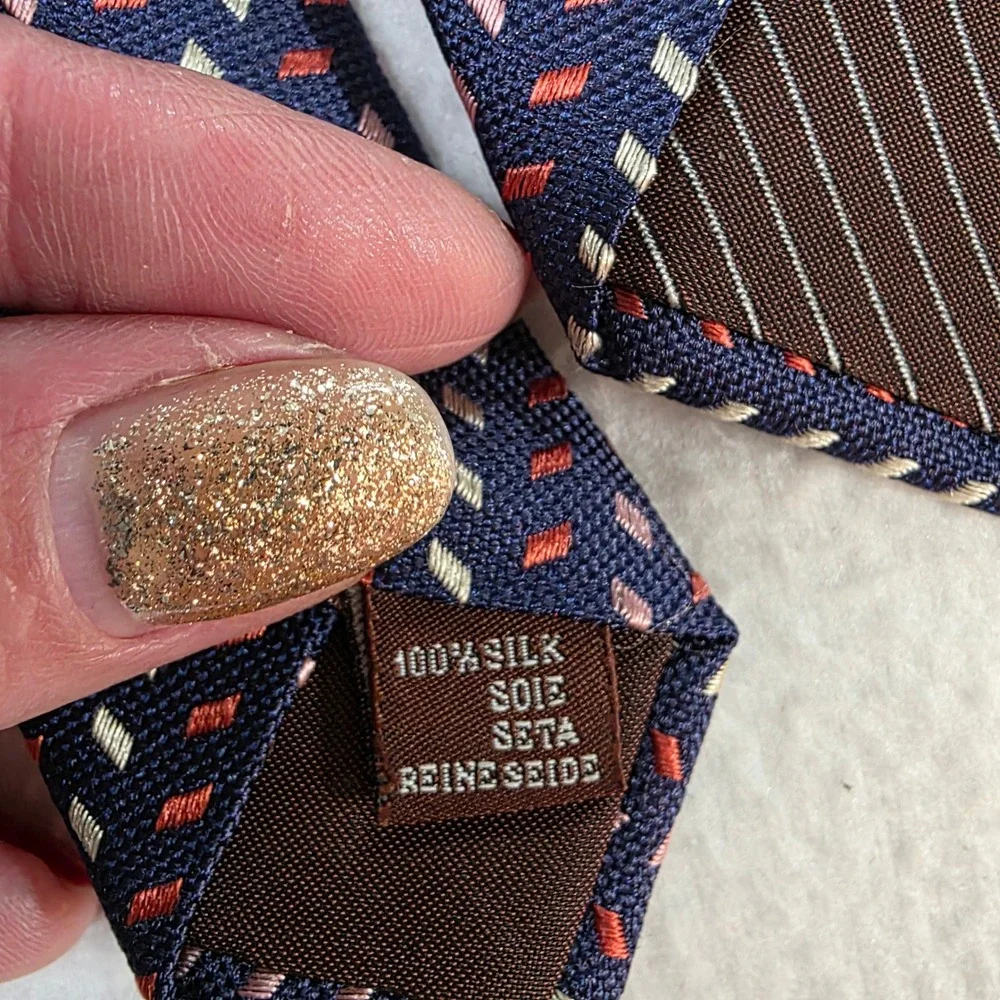 Tom Barnett Dormeuil Silk Tie Navy Blue Geometric Micro Pattern Made in France